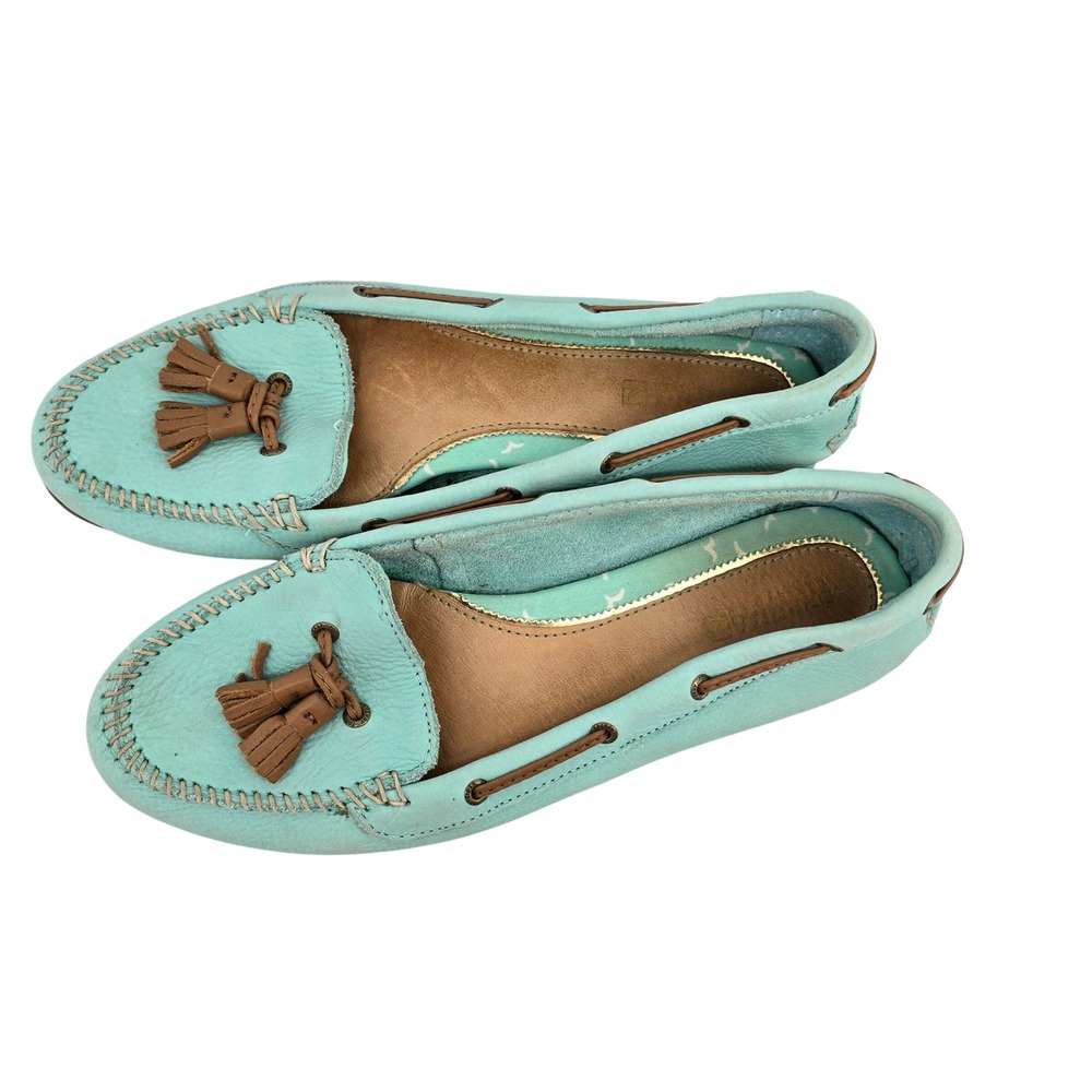 Sperry Top-Sider Audrey Mint Green Leather Tassel Boat Shoes STS91842 women 8.5M